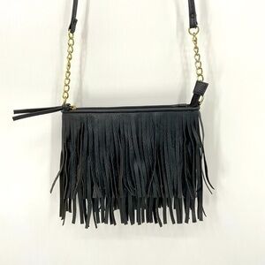 Fringe‎ Black Faux Leather Mini Crossbody